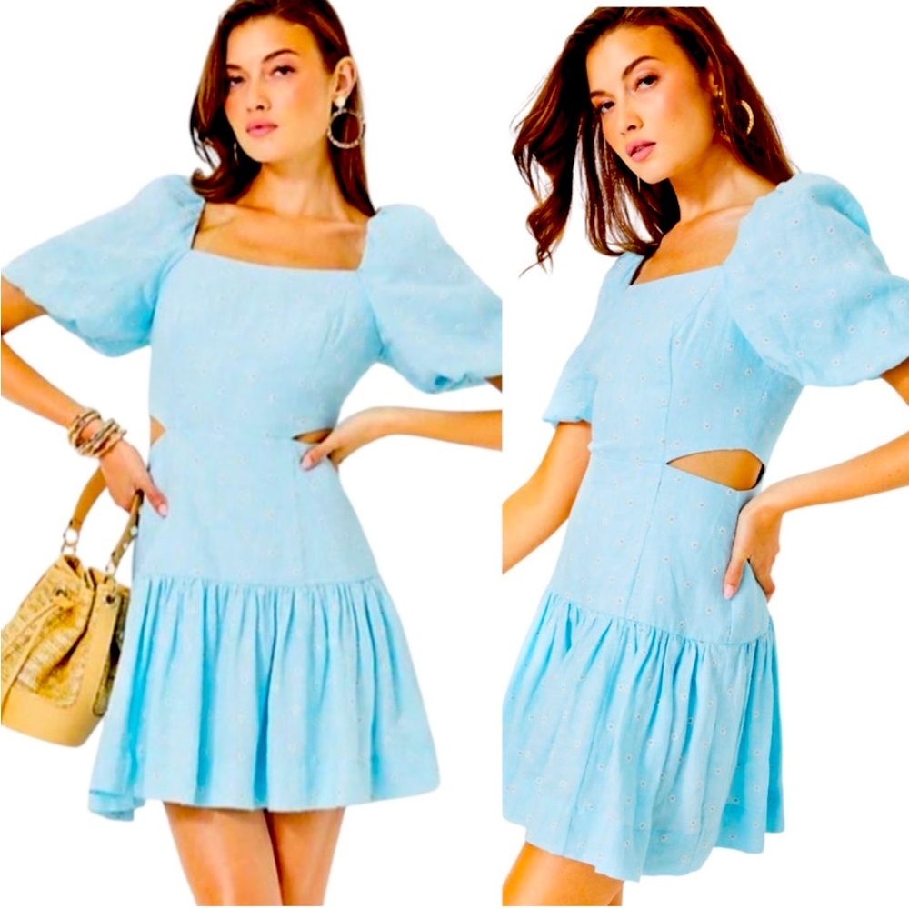 New Lilly Pulitzer Press to zoom Kylanne Linen Dress Hydra Blue
